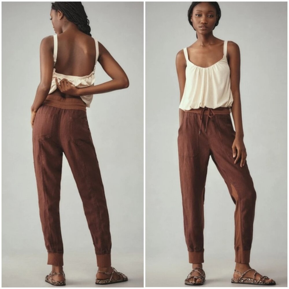 Anthropologie The Nomad Jogger Pants Linen Brown High Waist sz L Boho Lagenlook - Picture 6 of 14